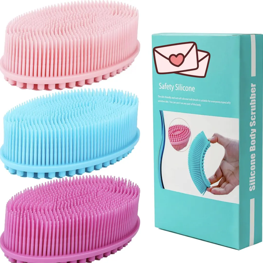 Silicone Body Scrubber Loofah - Set of 3 Soft Exfoliating Body Bath Shower Scrubber Loofah Brush for Sensitive Kids Women Men All Kinds of Skin