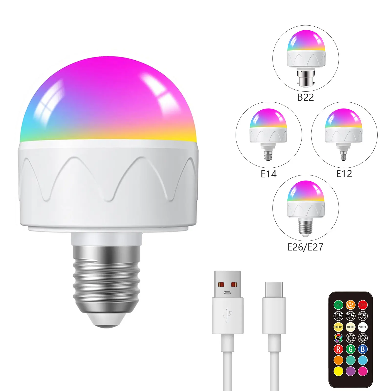 Rechargeable LED Light Bulb with Remote Control, Atmosphere Night Lamp, B22 E12 E14 E26 E27 Base, Non-Wireless Wall Sconce Lighting, Adjustable Rgb Lighting, Ambient Dimmable Led, Dimmable Led Lights