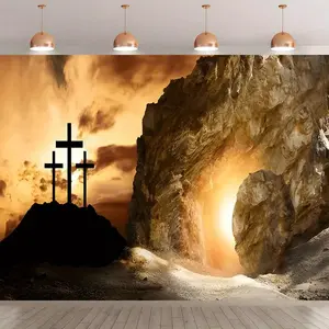 2D Remote Control Jesus Resurrection Banner, Self-Luminous Cross, Reusable Indoor/outdoor Church Decor, Easter, Wedding, Christmas