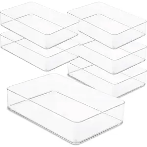 Plastic Clear Drawer Organizers for Bathroom Kitchen Bedroom Utensils Office Organizer Bins Storage Trays Stackable 9" x 6" x 2" Set of 6