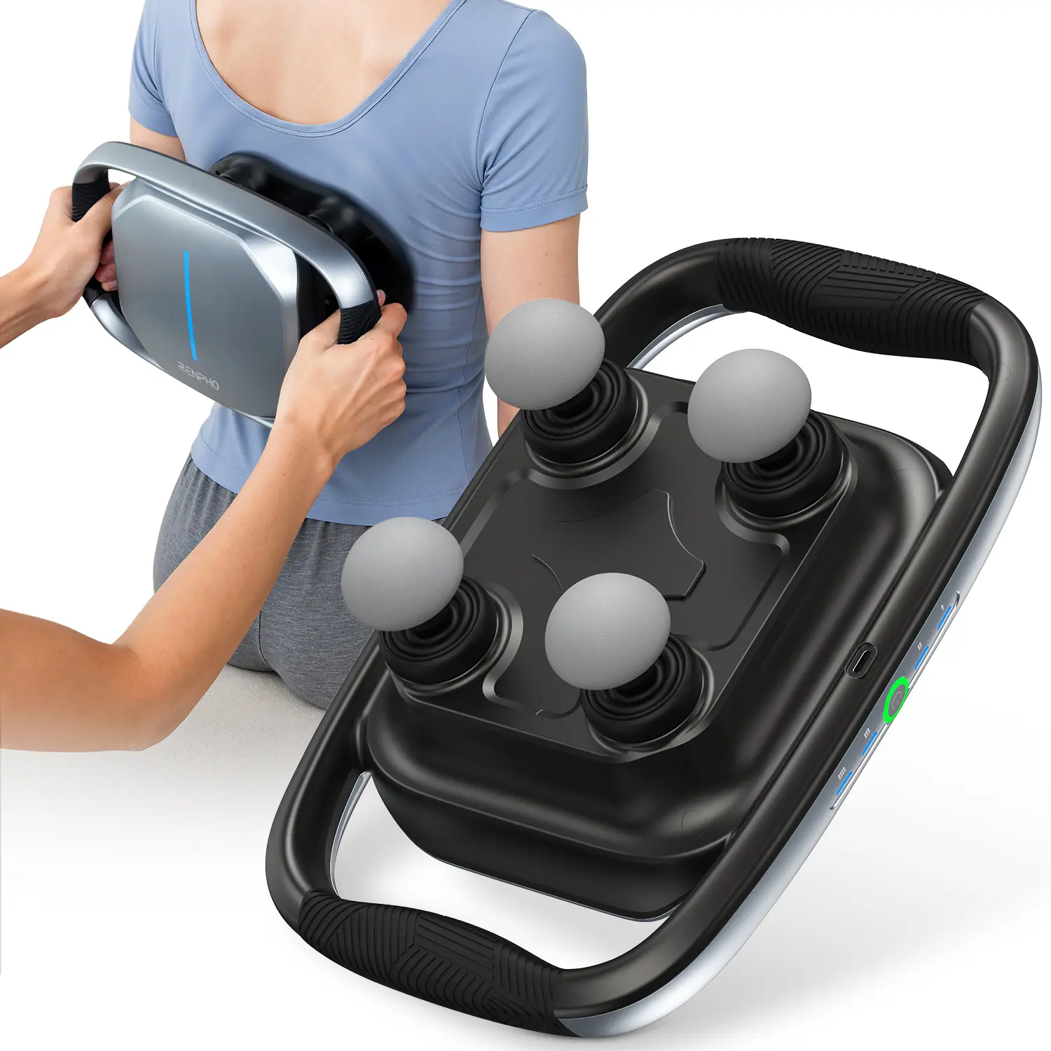 RENPHO Handheld Deep Tissue Massage Gun - HSA Approved Therapy Device with 4-Head Efficiency, 1200-2100 RPM, Replaceable Heads & Plate, Massagers for Body for Neck, Back, Quad Gifts, Percussion, Handheld Device, Full Body Use