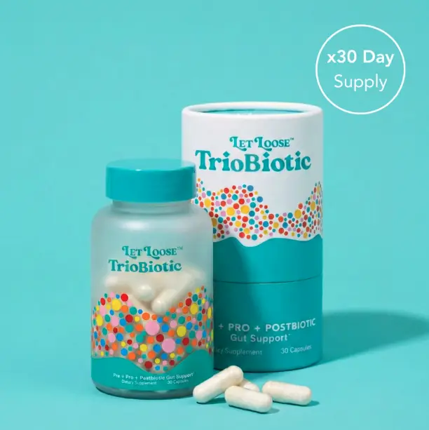 Let Loose Daily TrioBiotic – Pre + Pro + Postbiotic Gut Health Capsules for Bloating & Regularity – 30 Capsules