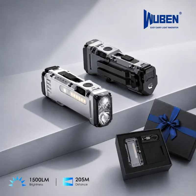 WUBEN X4 High Lumen Rechargeable LED Flashlight - 1500 Lumens, 3400mAh, Multi-Function Flat Design, RGB Mood Light, Side Camping Lamp, Instant-On Tail Switch, USB-C Charging, IP68 Waterproof, Portable Pocket Clip, Batteries Included, Unique Gifts for Man,