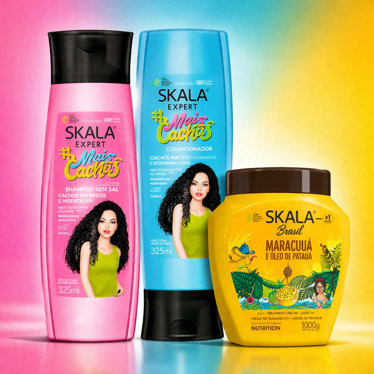 Skala Expert Brazilian Curly Haircare Kit, 3-Piece Set with Natural Oils (Passion Fruit & Patauá), Non-Toxic Shampoo Cleanser, Conditioner & Leave-In Conditioning Mask for Adults, Biodegradable