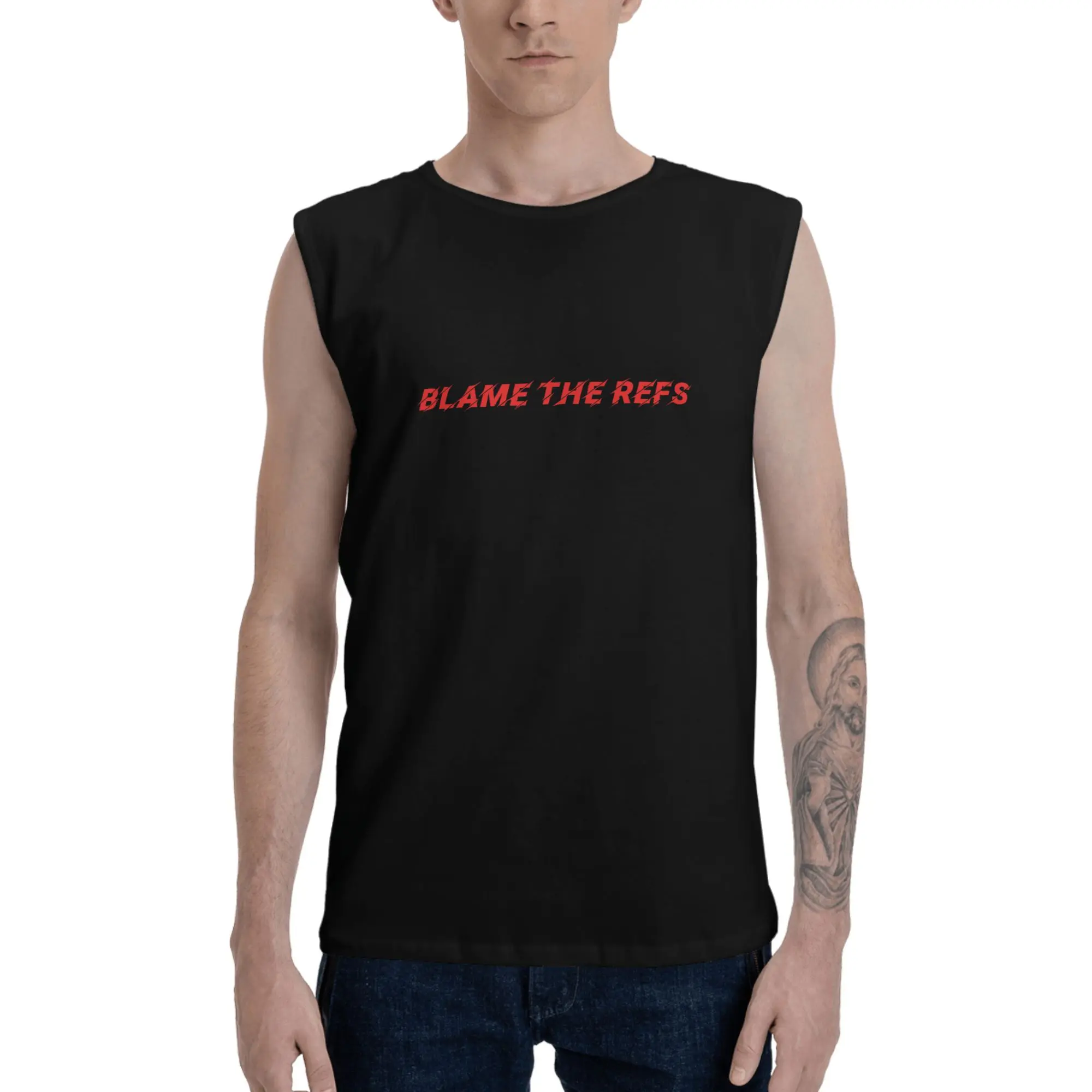Custom Men's Sleeveless Cotton Soccer Tank Top - Soft, Stretch Menswear, Personalized "Blame the Refs" Gym & Casual Sports Top