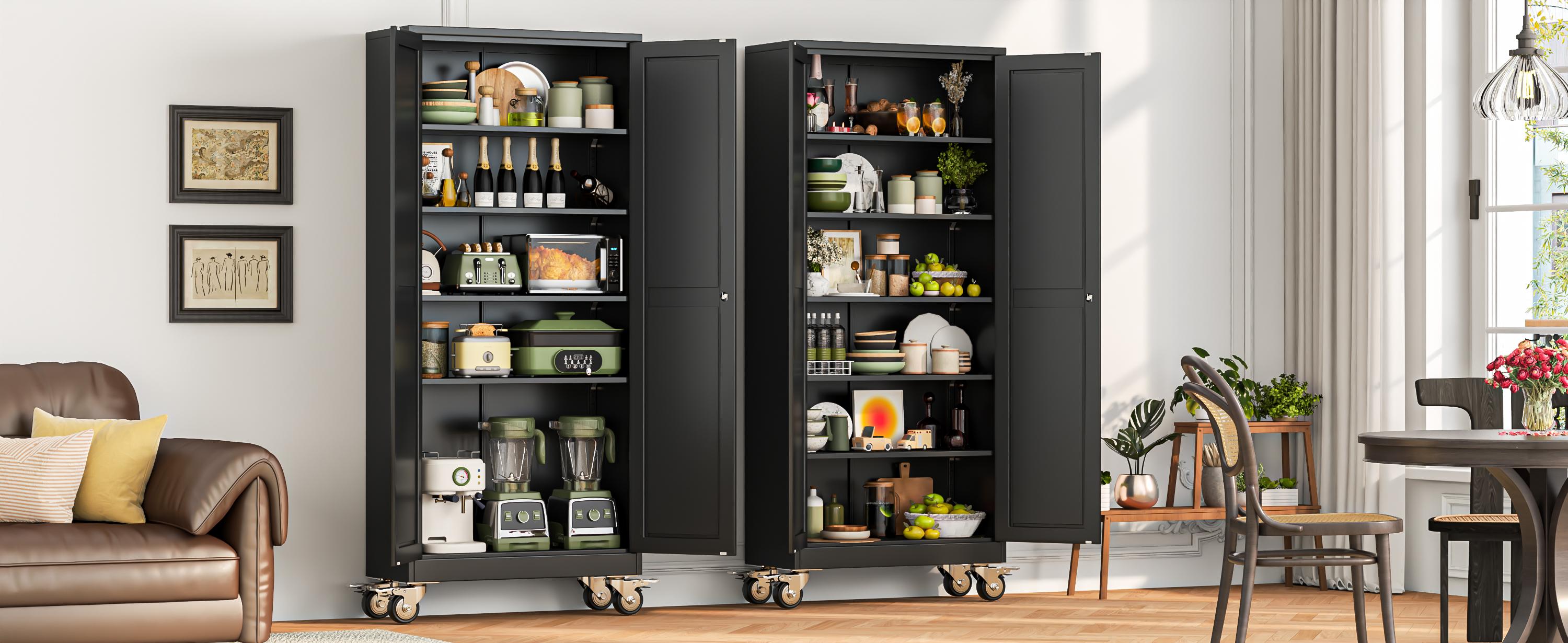 Heavy Duty Garage Storage Cabinet with Wheels and Lock, Steel Rolling Tool Cabinet with Adjustable Shelves, Lockable File Organizer for Office, Home, Workshop, School