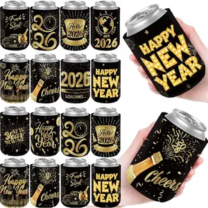 30 Pack 2026 New Year Can Cooler Sleeves Black Gold | Happy New Year 2026 Beverage Insulators for Soda & Beer Cans | Party Decorations, New Year’s Eve Favors, Holiday Drink Holders, Christmas gifts, gift for her, cover, celebration supplies