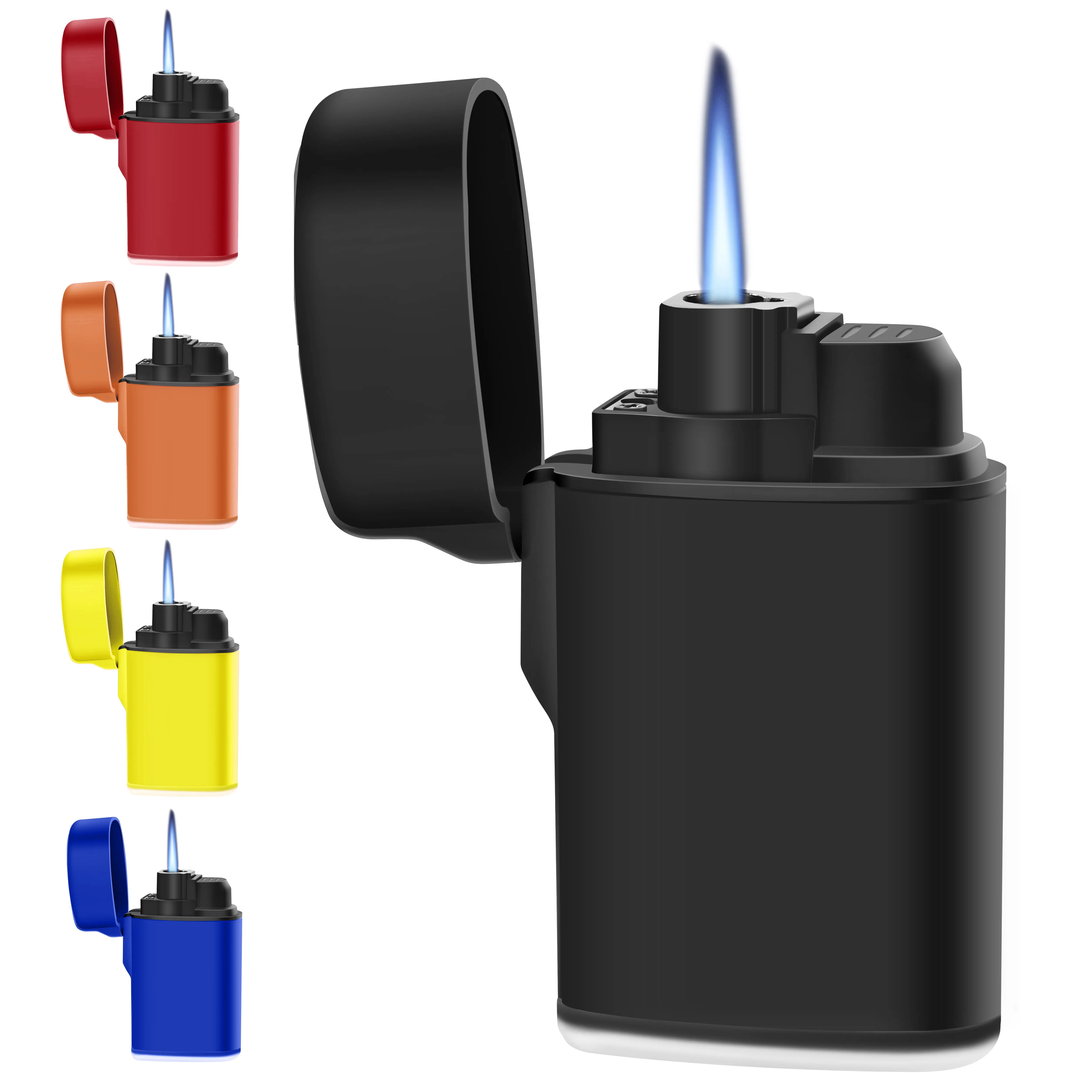 Taughch 5-Pack Plastic Pocket Lighters - Butane Fueled Jet Flame Torch Burn, Refillable, Windproof, Durable, Fingerprint-Resistant, Aesthetic Assorted Colors, Visible Fuel Level, Reliable for Outdoor Enthusiasts' Camping, BBQ (Butane Included), Aesthetic