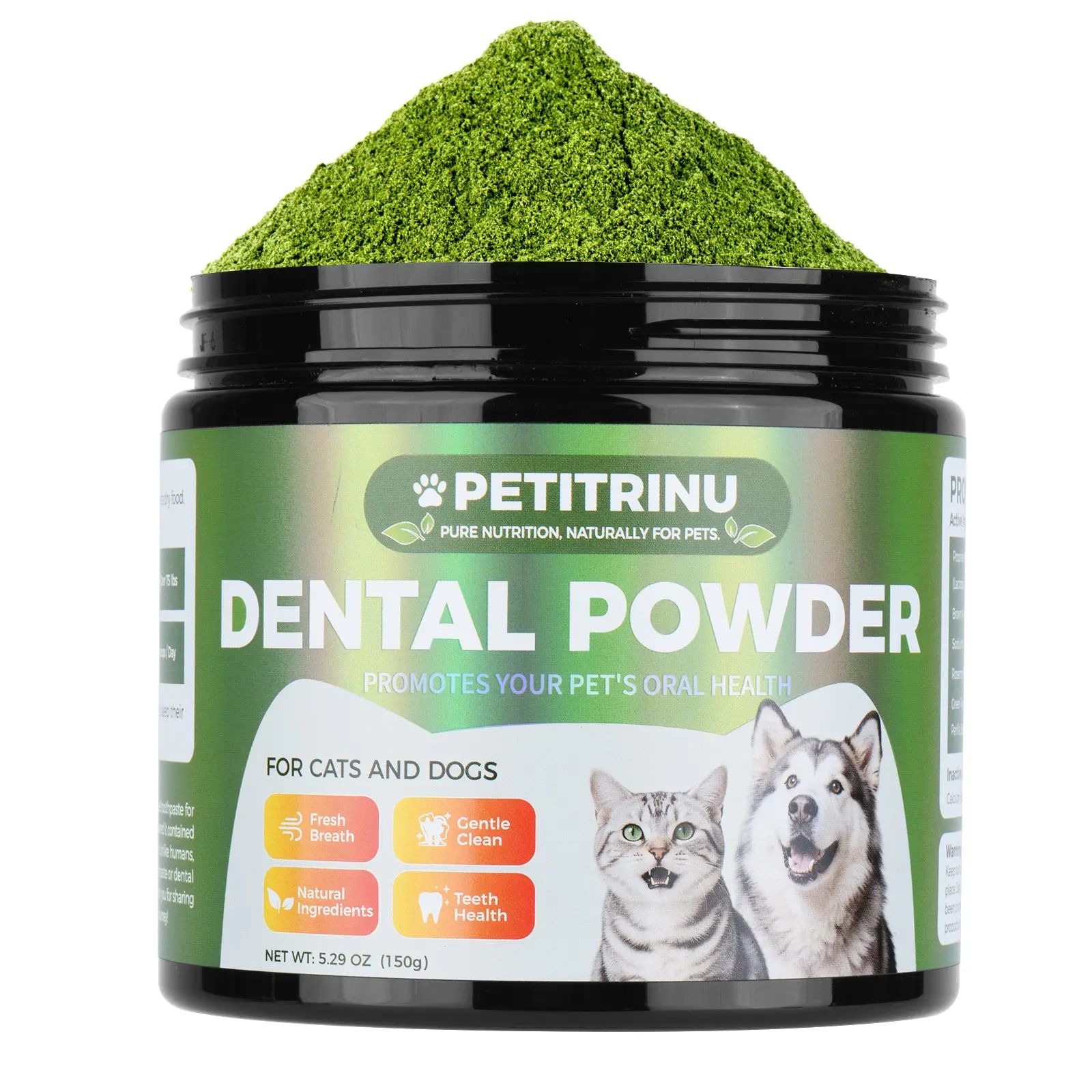 PETITRINU Natural Pet Dental Powder — Fresh Breath & Clean Teeth for Cats & Dogs (150g)