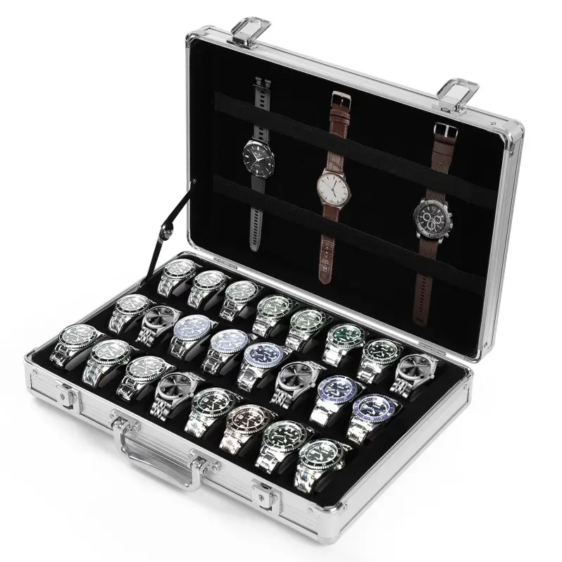 24-Grids Watch Box for Collector,Watch Storage Case,Lockable Aluminum Display Case with Keys, Portable Watch Storage Organizer for Men, Professional Watch Collection Showcase