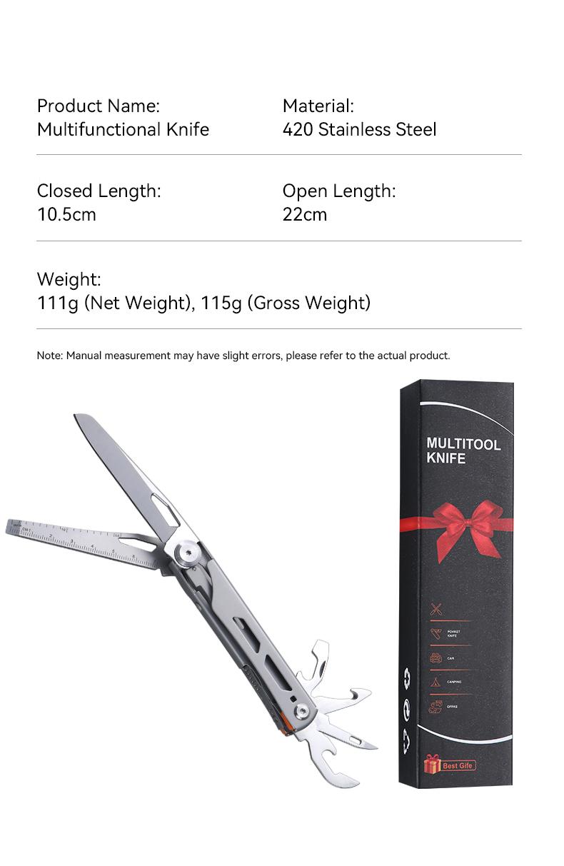 VerveWave 10-in-1 Hard Stainless Steel Portable Multitool - Foldable Self-Locking Pocket Knife with Belt Clip, First Aid Scissors, Saw, Bottle Opener, Versatile EDC Items Mini Gadget for Emergencies, Portable Multi Tool