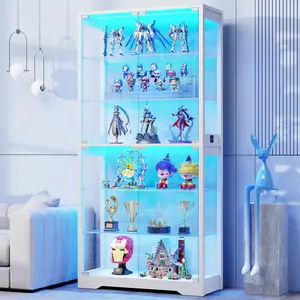 MIIFUNY Display Cabinet with Glass Door, 6-Tier 71" Curio Cabinet with 3 Color Lights for Collectibles, Display Case with Adjustable Glass Shelves, Human Body Sensor, Storage Cabinets, White