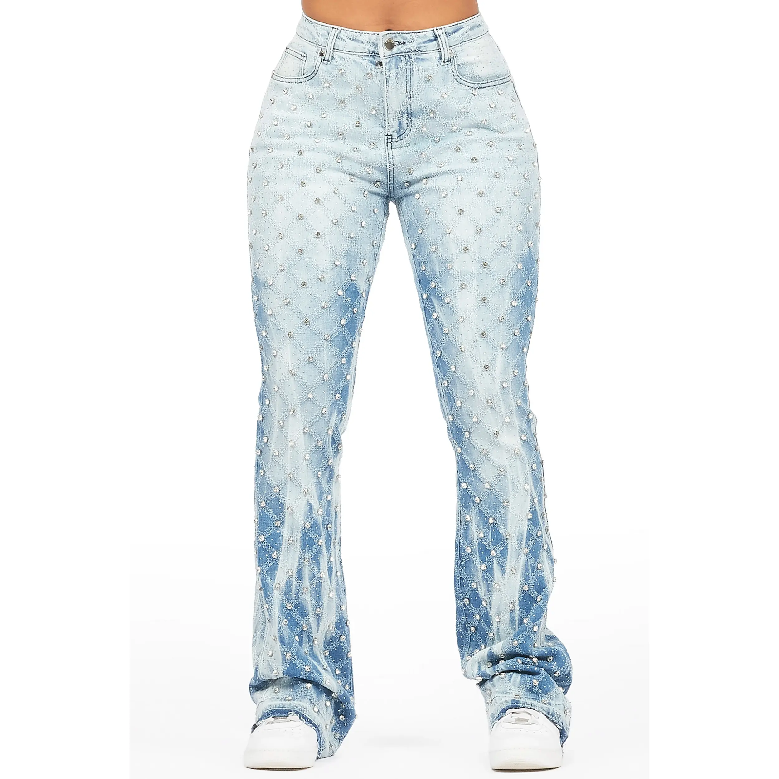 Sareka Light Wash Rhinestone Stacked Flare Jean Sareka Light Wash Rhinestone Stacked Flare Jean