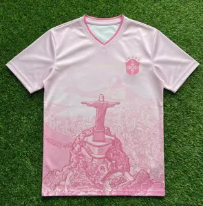 Pink Brazil Soccer Jersey - Aesthetic Christ the Redeemer Football Shirt, Great Soccer Gift for Fans, Game Day Outfit Idea, The Big Tournament 2026 Inspired