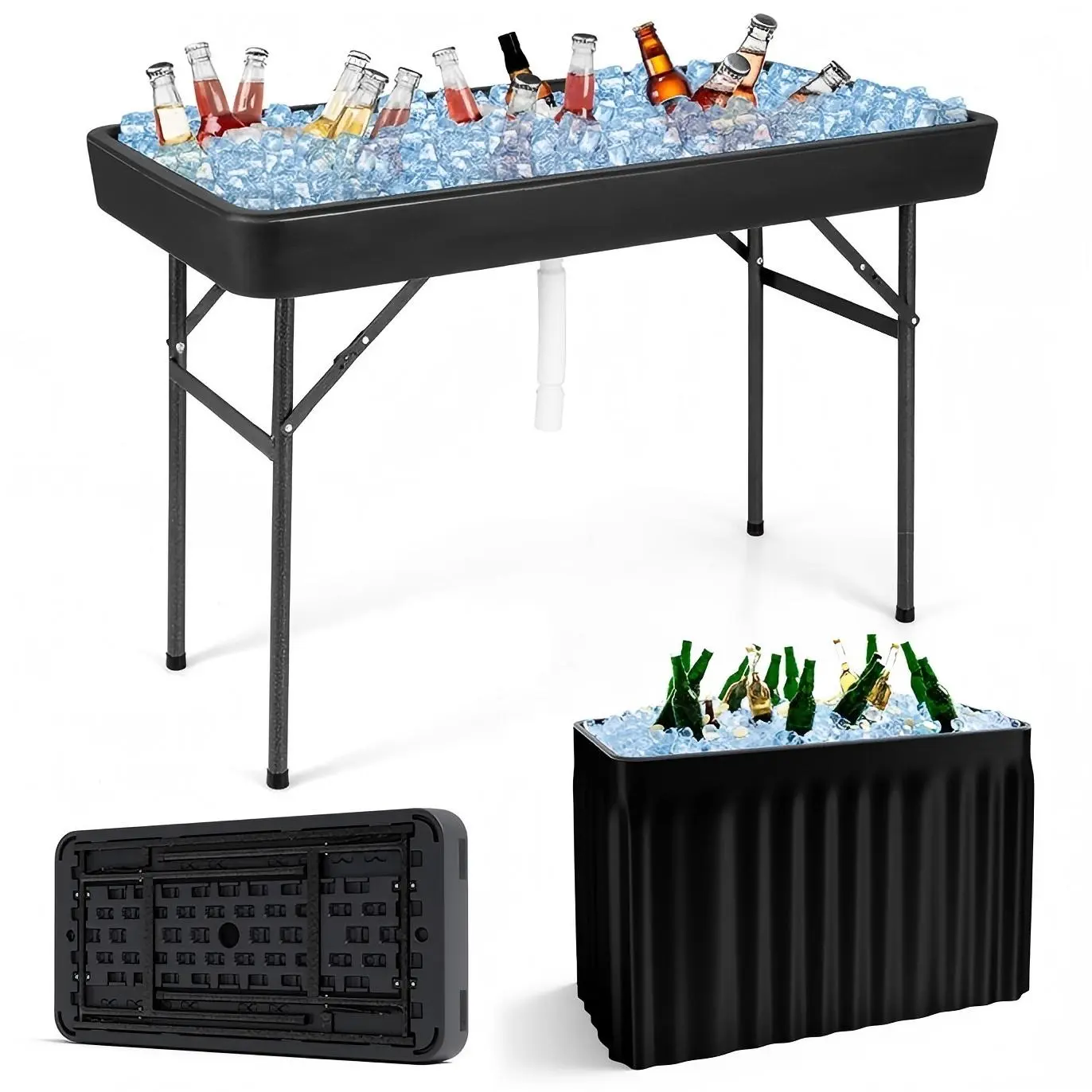 Costway Portable Folding Chill Table with Drain and Skirt, Beverage Cooler Table for Party, Wedding, Picnic, Camping