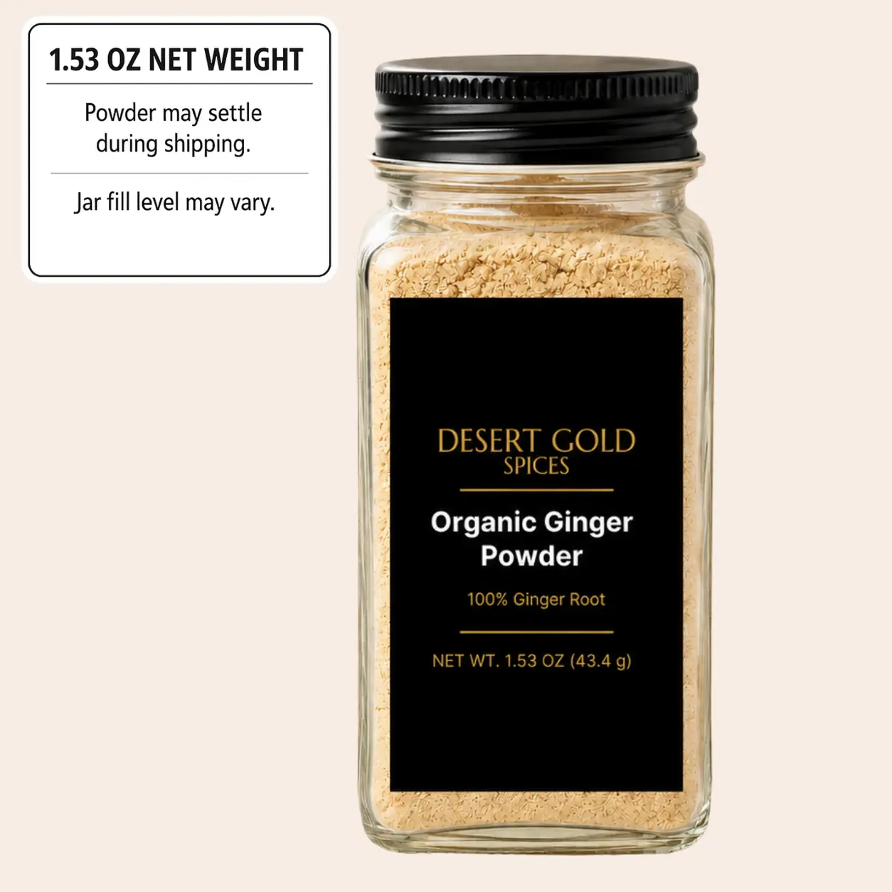 Desert Gold Spices' Organic Ginger Powder, 1.53 oz (43.4g) | 100% Organic Ginger Root Culinary Spice