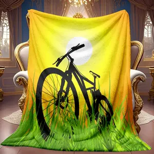 1pc Bicycle Sunset Grassland Pattern Theme Pattern Flannel Blanket Soft High-definition Digital Printing Cooling Blanket Suitable For All Year Round! 100% Polyester Fiber, Suitable For Family And Friends All Year Round