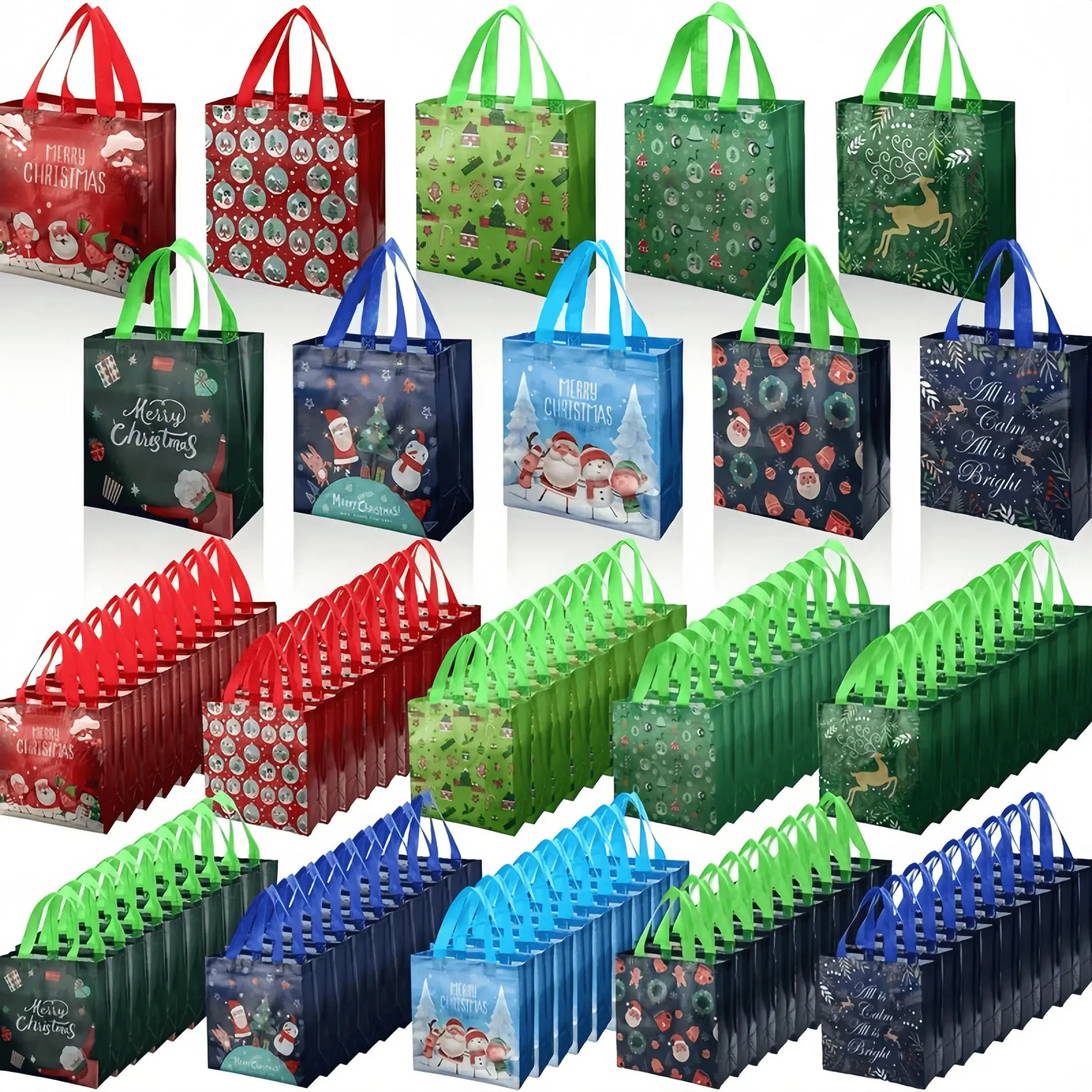 Christmas Themed Gift Bag, 10/20/30pcs Colorful Reusable Gift Wrapping Bag with Handle, Individual Bags, Gift Wrapping Supplies for Christmas Party Festival