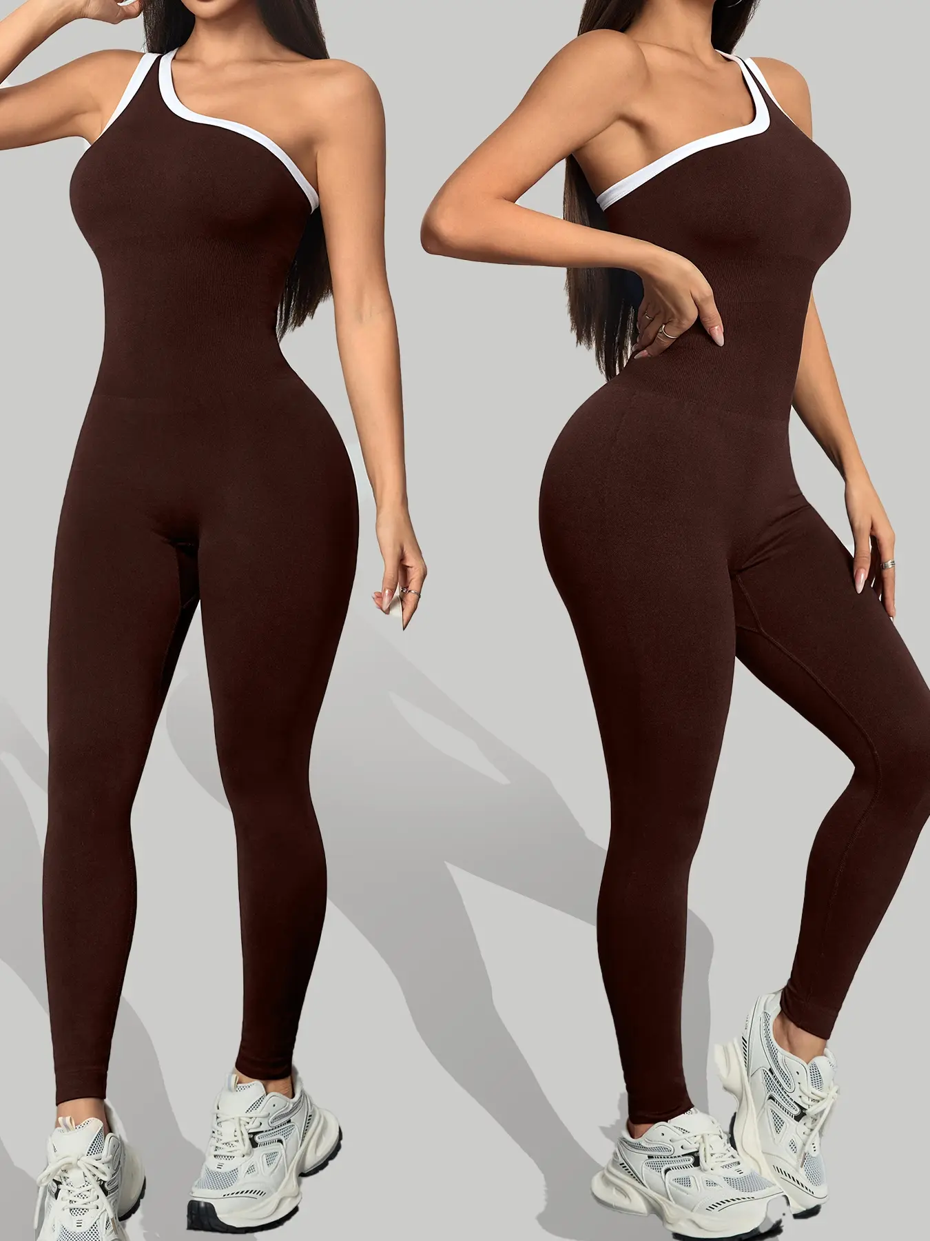 Women's Lightweight Fabric Sporty Yoga Jumpsuit, Sports Jumpsuit, All-Season Casual Wear, Above-The-Ankle Activewear, Sportswear Jumpsuit