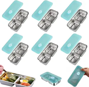 Grab and Go Snack Containers Reusable, 6 Pcs Stainless Steel Double Compartment Snack Containers, Dishwasher- Reusable Condiment with Lids for Snacks Dips and Outdoor Camping