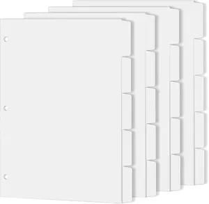 Binder Dividers for 3 Ring Binder, 1/5 Cut Tabs, Letter Size, Blank Write On Page Dividers with 5 Big Tabs for School Office Home, 4 Sets, 20 Dividers, White