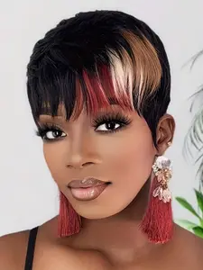 10" Fluffy Short Curly Wig for Women, -Highlight Synthetic Fiber, Pixie Cut with Bangs, Ideal for Daily Wear, Festivals, Dance, Halloween, Synthetic Wigs