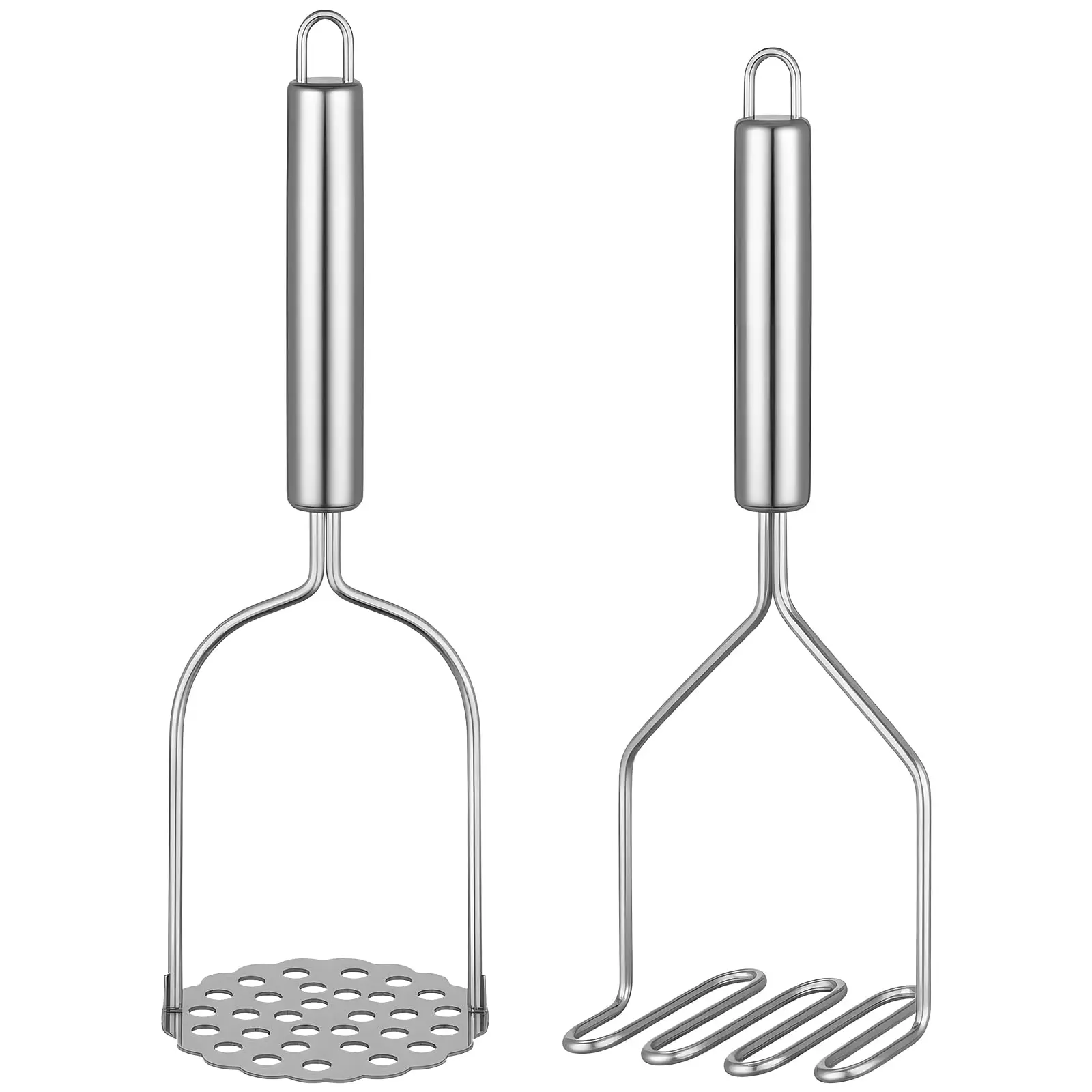 2PCS Mashed Potato Masher - Stainless Steel Potato Smasher with Hanging Handles and Holes, Masher Kitchen Gadget, Tools & Utensils for Avocado, Bean, Salad, Vegetables, Fruit, Food, Meat Smasher Tool for Ground Beef Potatoes Masher Kitchenware