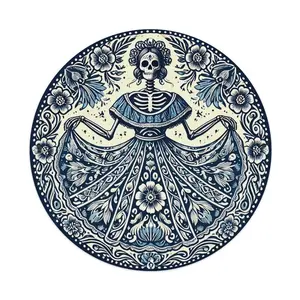 20cm/30cm "Day of the Dead Dancing Skeleton Lady" Round Metal Sign, Mexican Folk Art Talavera-Style Aluminum Wall Decor, Pre-Drilled Hanging Plaque for Bar, Kitchen, Patio, Gothic Home Decor