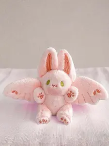Niche design sweet pink bat plush pendant, cute winged rabbit ear doll pendant, healing doll, small and exquisite cute flying rabbit small lucky bamboo pendant plush toy doll bat bunny school bag pendant pendant Kawaii Stuffed Animals