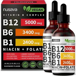 Vitamin B12 Liquid Supplement Drops with B6, B1, Niacin & Folate - Edible Support for Energy, Brain & Heart, Non-GMO & Gluten-Free, 4 FI Oz Fitness Dietary NUSAVA Optimum