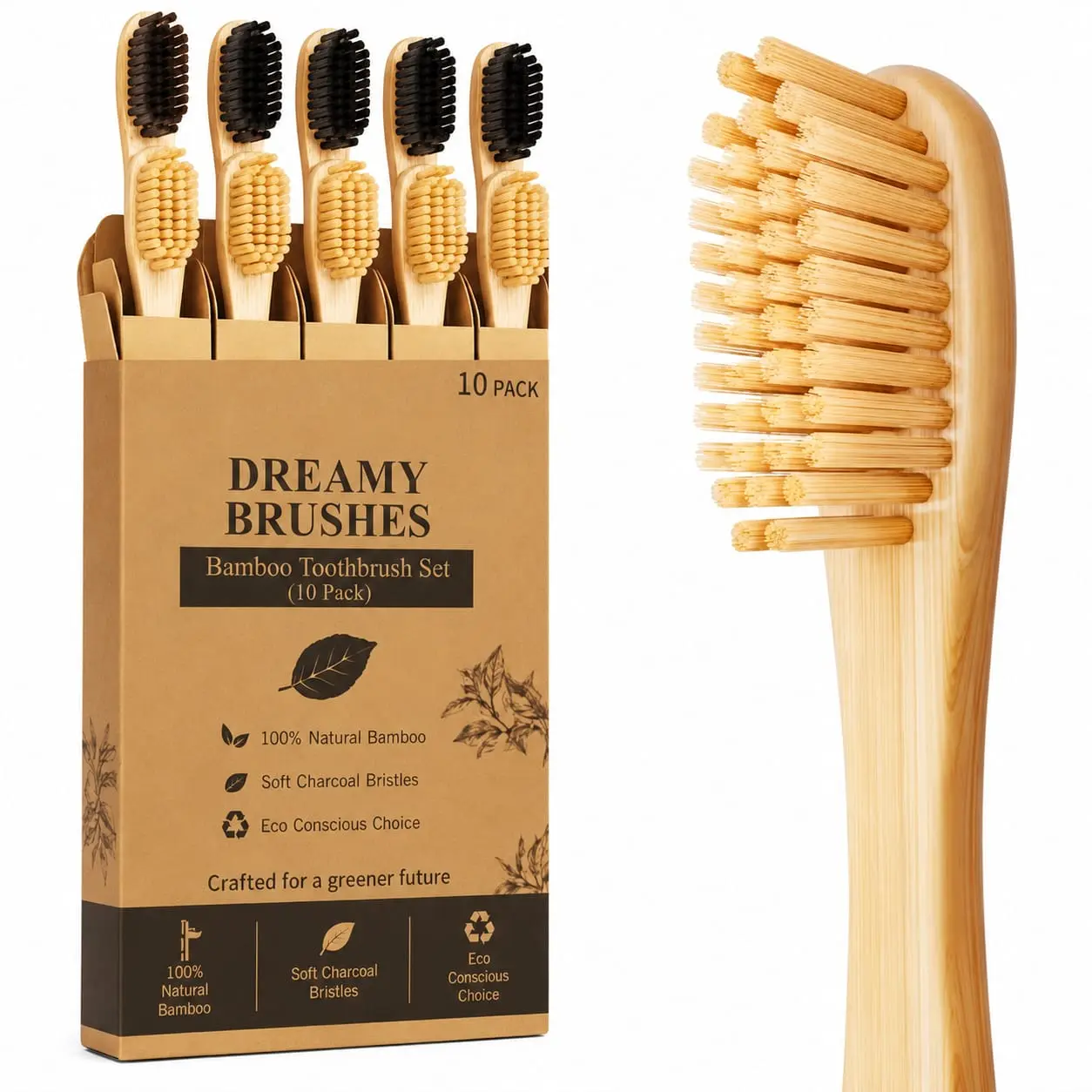 10 Pack Eco Friendly Bamboo Toothbrushes BPA Free Soft Bristles Toothbrush | Natural Toothbrushes Eco Friendly Charcoal Toothbrush for Travel
