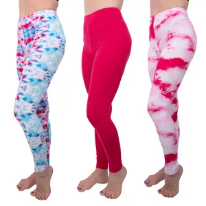 [3 Pack] Tie Dye Leggings for Women Athletic Casual Lounge and Yoga Pants Double Brushed 4-Way Stretch Ultimate Comfort and Buttery Soft Feel