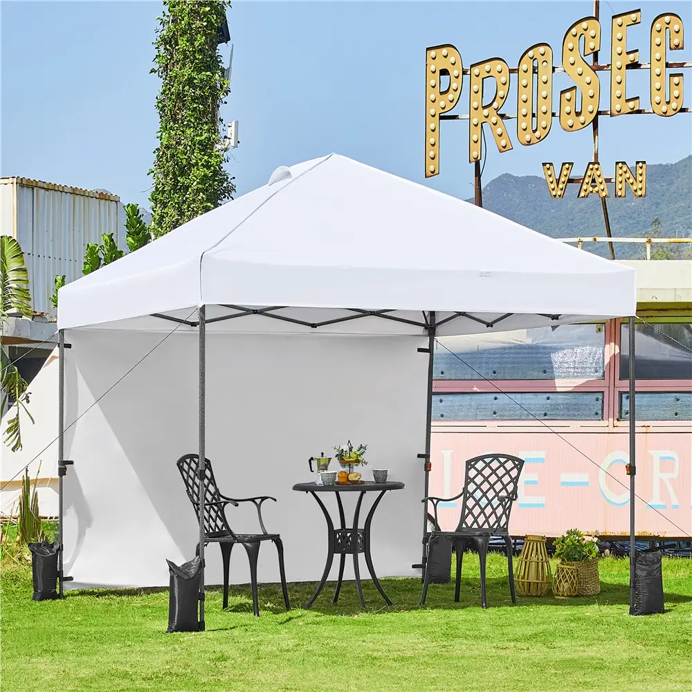 Yaheetech 10×10FT Pop up Canopy Tent wIth 1 Sidewall, Instant Commercial Portable Canopy Sun-Resistant & Height-Adjustable with Wheeled Bag, 4 Sandbag