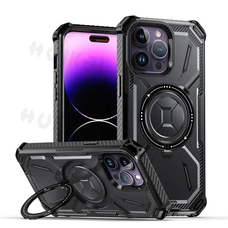Magnetic military armor protective mirror 360 rotating pivot bracket phone case suitable for Apple iPhone 17 16 15Pro Max 14Plus 13Pro Max anti drop phone accessories protective case Cover Casing
