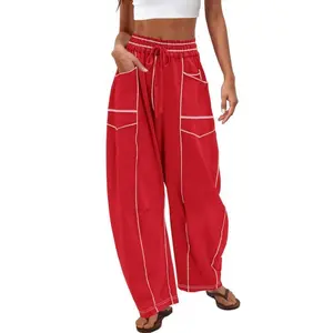 2025 Women's Barrel Sweatpants High Waisted Wide Leg Pants DrawstringAthletic Baggy Pants Lounge Sweats Colorblock Soft Fabric Comfortable Fit True to Size Vogue Design Basic Comfy  Minimalist Smocked Style Bottom Trouser Joggers