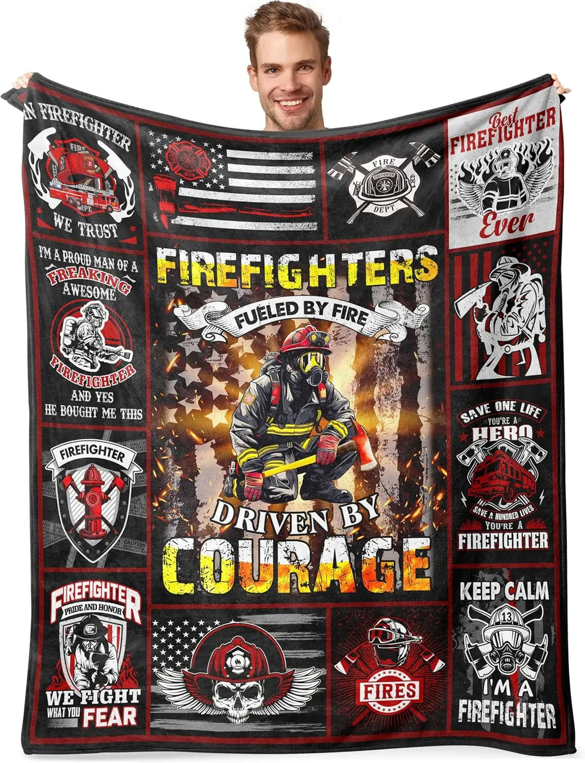 Firefighter Decorative Throw Blanket - Heavyweight Polyester, 60"X50", Carefully Selected Gift for Family, Friends, Boys, Children & Fire Department Adults