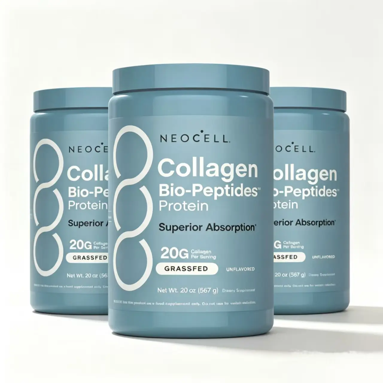 (Flash Sale 3-bottles) NeoCell Collagen Bio-Peptides Powder - 20oz - Superior Absorption - Grassfed Protein Supplement - Advanced with 18 Essential Amino Acids