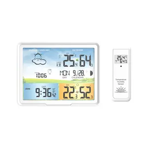 Weather Station Wireless Indoor Outdoor Thermometer, Color Display Digital Weather Thermometer with Atomic Clock, Barometric Pressure, Forecast Station with Adjustable Backlight