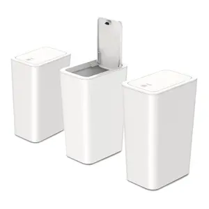 3 Pack 2.6 Gallon / 10L Bathroom Trash Can with Lid,Kitchen Garbage Can Small Trash Bin Waste Basket for Bathroom,Kitchen,Bedroom,Living Room,Office - Off White