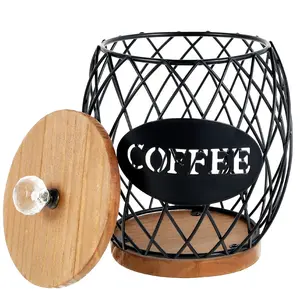Coffee Pod Basket Holder Metal with Hollow Design, Large Capacity, Black Dust Cover, Easy to Store, Suitable for Coffee Pods laundry basket Organiser