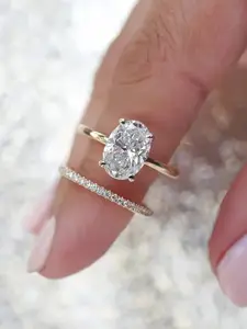 Elegant Oval Cubic Zirconia Engagement Ring Set, Sparkling Half-Circle Cz Jewelry Gift for Women, Perfect for Special Occasions & Daily Wear, Elegant Casual Ring