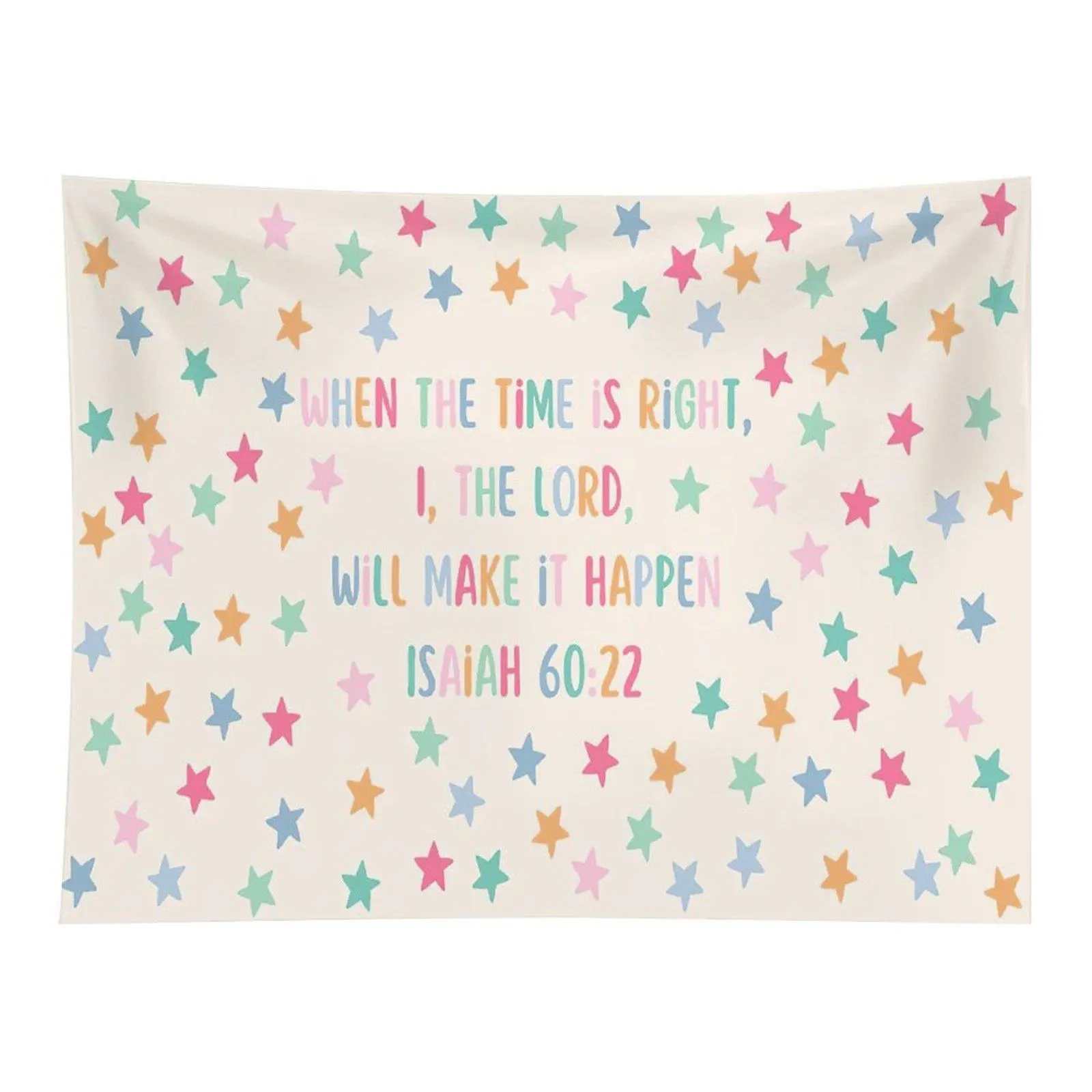 Isaiah 60:22 Pastel Star Tapestry Inspirational Bible Verse Wall Hanging for Bedroom Decor