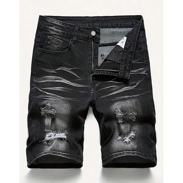 Men's Regular Fit Solid Ripped Denim Shorts, Casual Comfy Distressed Jeans Shorts for Summer, Fashion Men's Bottoms for Daily Wear