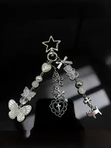 Trendy New Millennium Butterfly Bag Charm, Pentagram Personalized Phone Chain, Bear Cross Stitch Beaded Keychain, Fashion Accessory