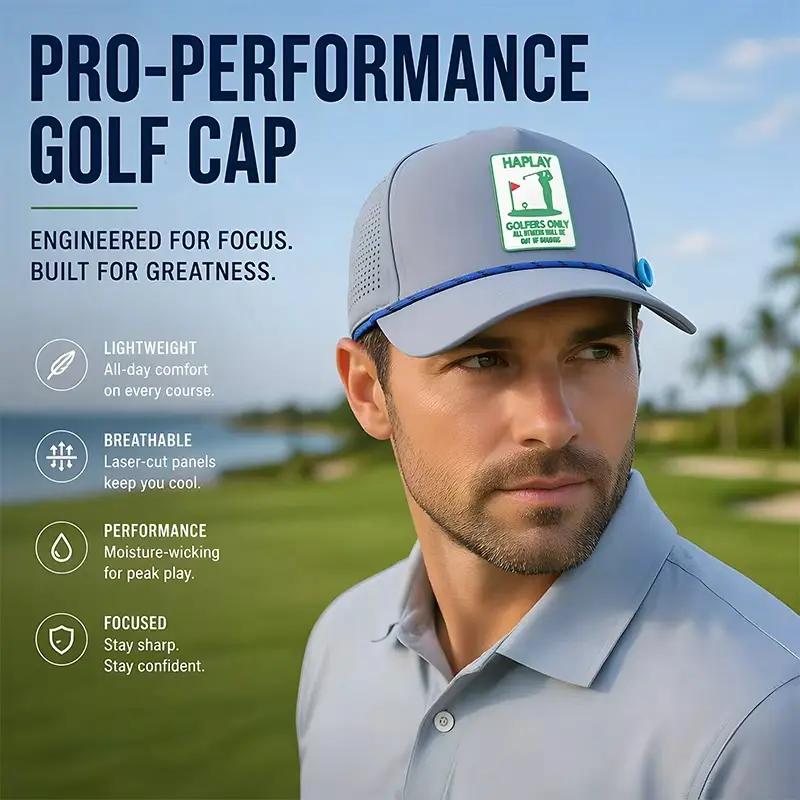 Pro Performance Laser Cut Golf Cap, Moisture Wicking Lightweight Breathable Adjustable Sports Baseball Hat Unisex Outdoor Golf Training Sun Hat For Men