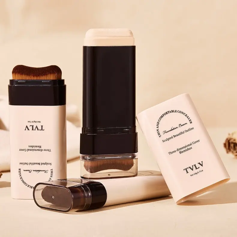 2-in-1 Concealer Foundation Stick with Brush, Full Coverage  Foundation Makeup and Concealer Stick for blemishes, contour and face makeup, blendable Long Lasting Waterproof finish