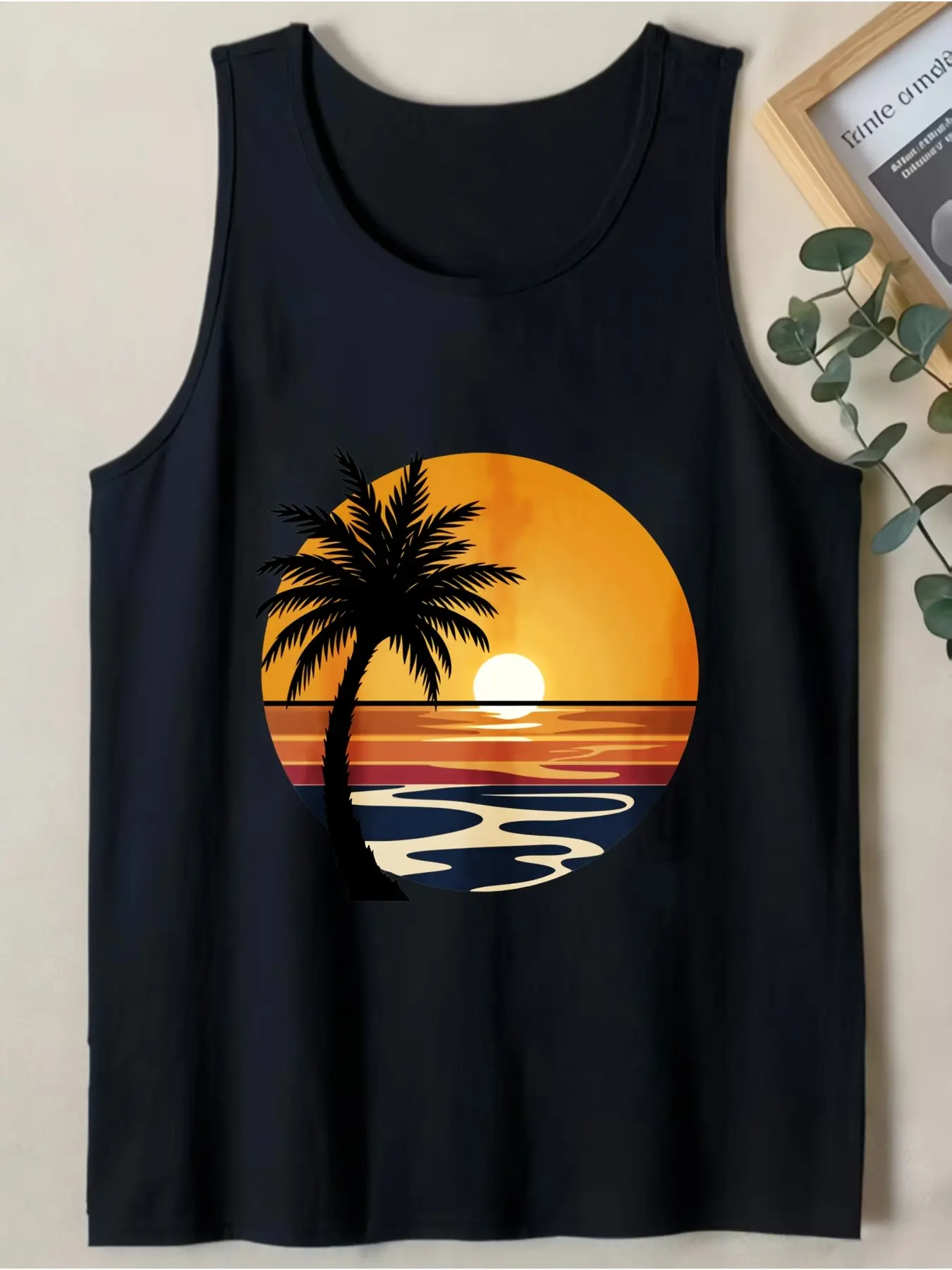2026 Men's Retro Sunset Beach Palm Tree Tank Top - Casual Outdoor Hawaii Graphic Sleeveless Loose-Fit Loose Lightweight Breathable Menswear Vest for Summer Vibe, Gym, Tropical, Casual Outdoor Vests, Hawaii Graphic Vests