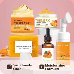 Turmeric Skin Care Kit, 6 Counts/set Including Soap & Cleansing Pad & Mousse Cleanser & Oil & Vitamin C Peel Off Mask & Soap Bag, Skin Care Kit for Women & Men summervibes