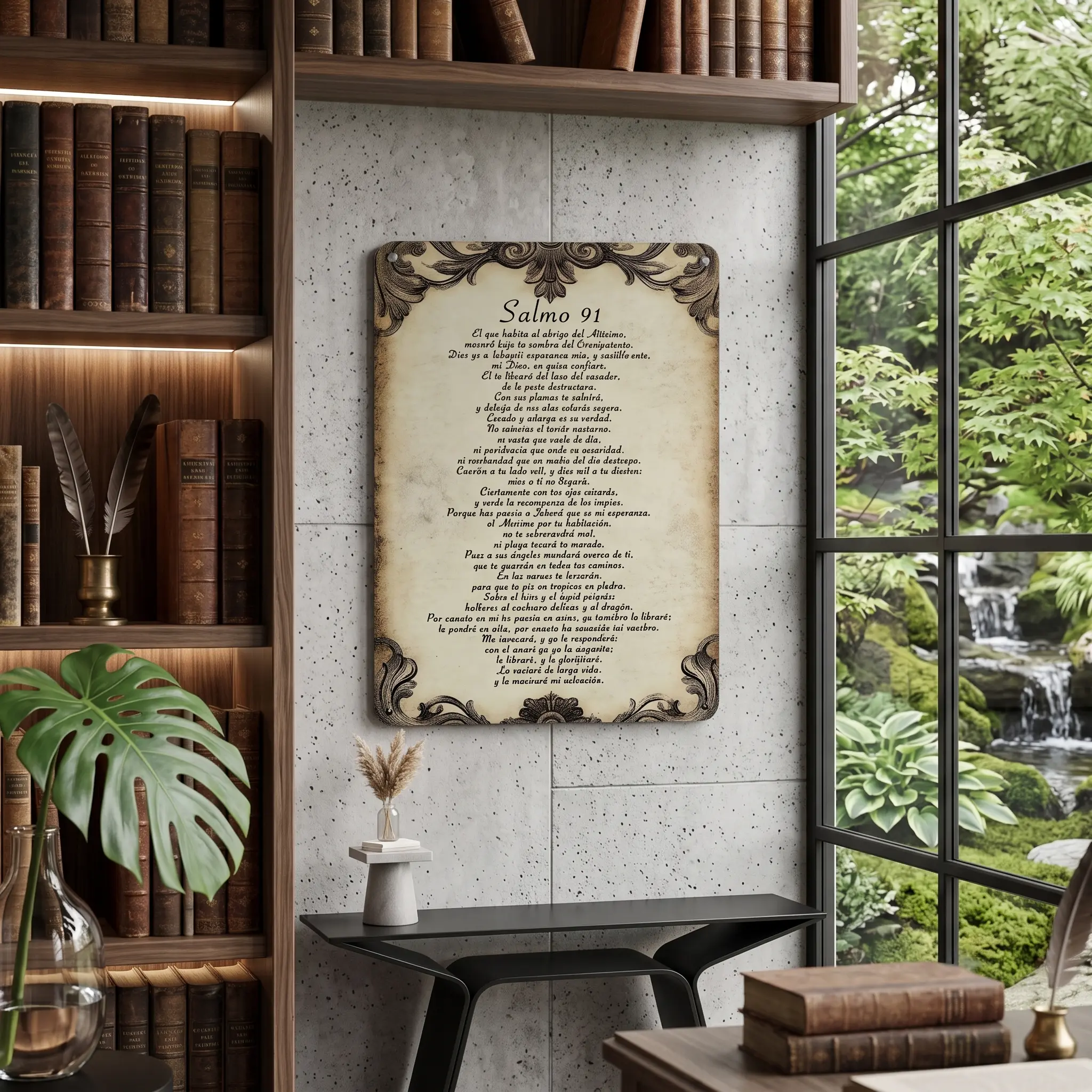 "Salmo 91" Spanish Bible Verse Metal Tin Sign (12"x8" Inches) - Flat 2D Vintage Parchment Scripture Plaque, Antique Christian Wall Decor for Living Room