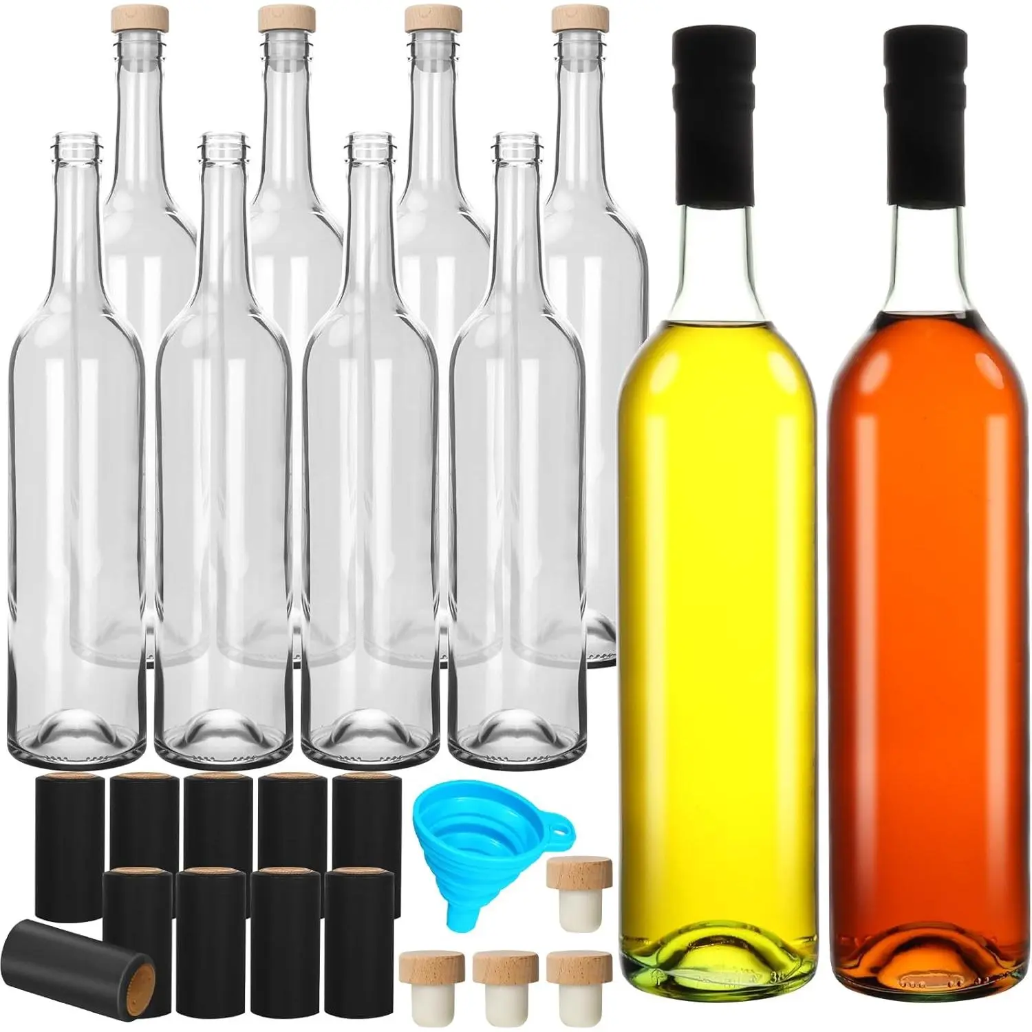 10 Pack 26 oz/ 750 ml Glass Bottles With Cork  & Seal Shrink Capsules Caps,  Brewing & Juicing Bottles For Bordeaux , Beverage, Sparkling , Kefir, Decor